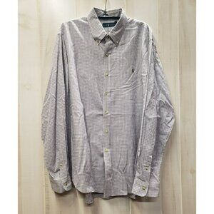 Ralph Lauren Blue Label Button Down Shirt, Blue Brown White Thin Plaid, Mens XXL